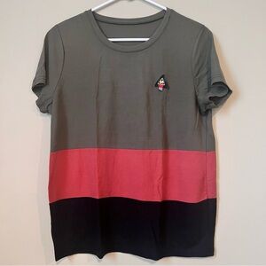 Le Coq Sportif Olive and Red Colorblock T-Shirt